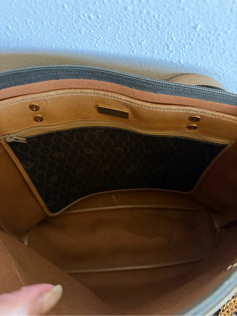 Dior Black Honeycomb & Tan Leather Vintage Tote, Long Wallet, Pouch & Scarf Set! - Picture 11 of 16
